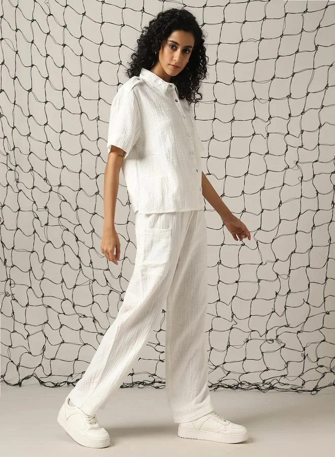 Hubberholme  Self Design Double Cloth Pure Cotton Shirt With Trouser for Women | Best Price UAE
